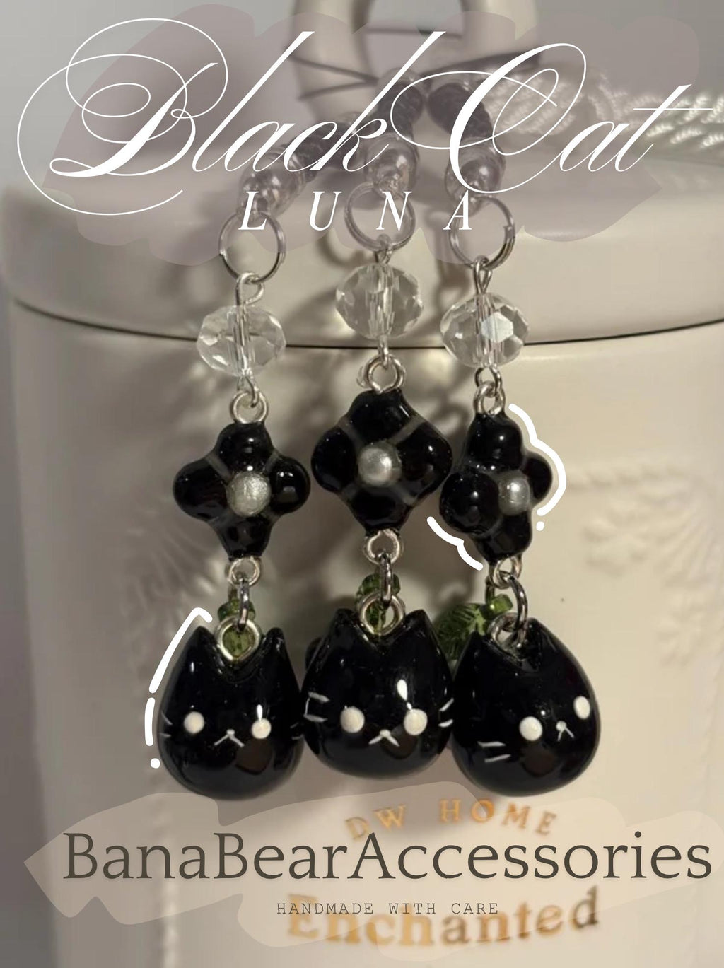 Luna, the Black Siberian Cat. Handmade Clay Keychain